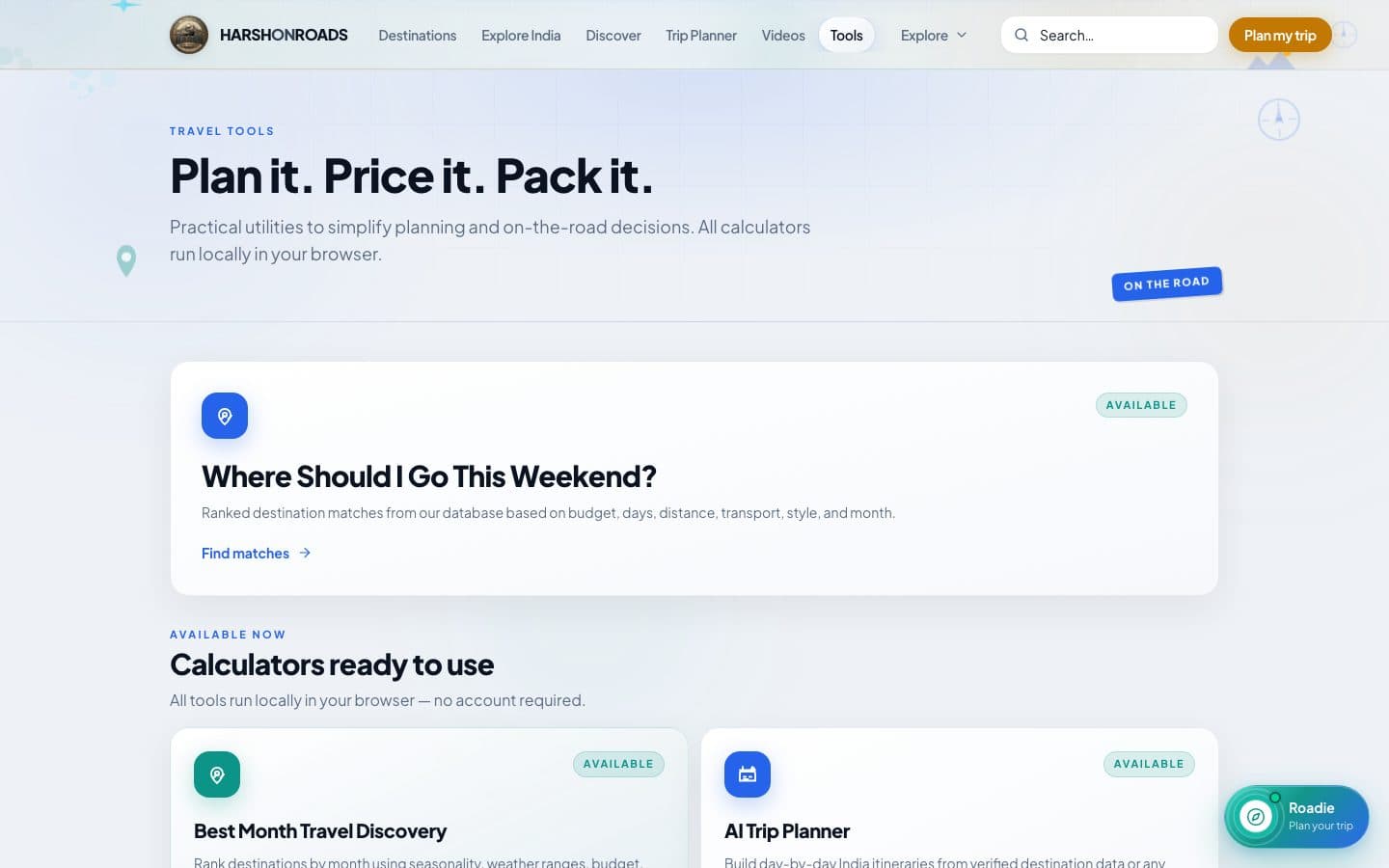 HarshOnRoads tools page