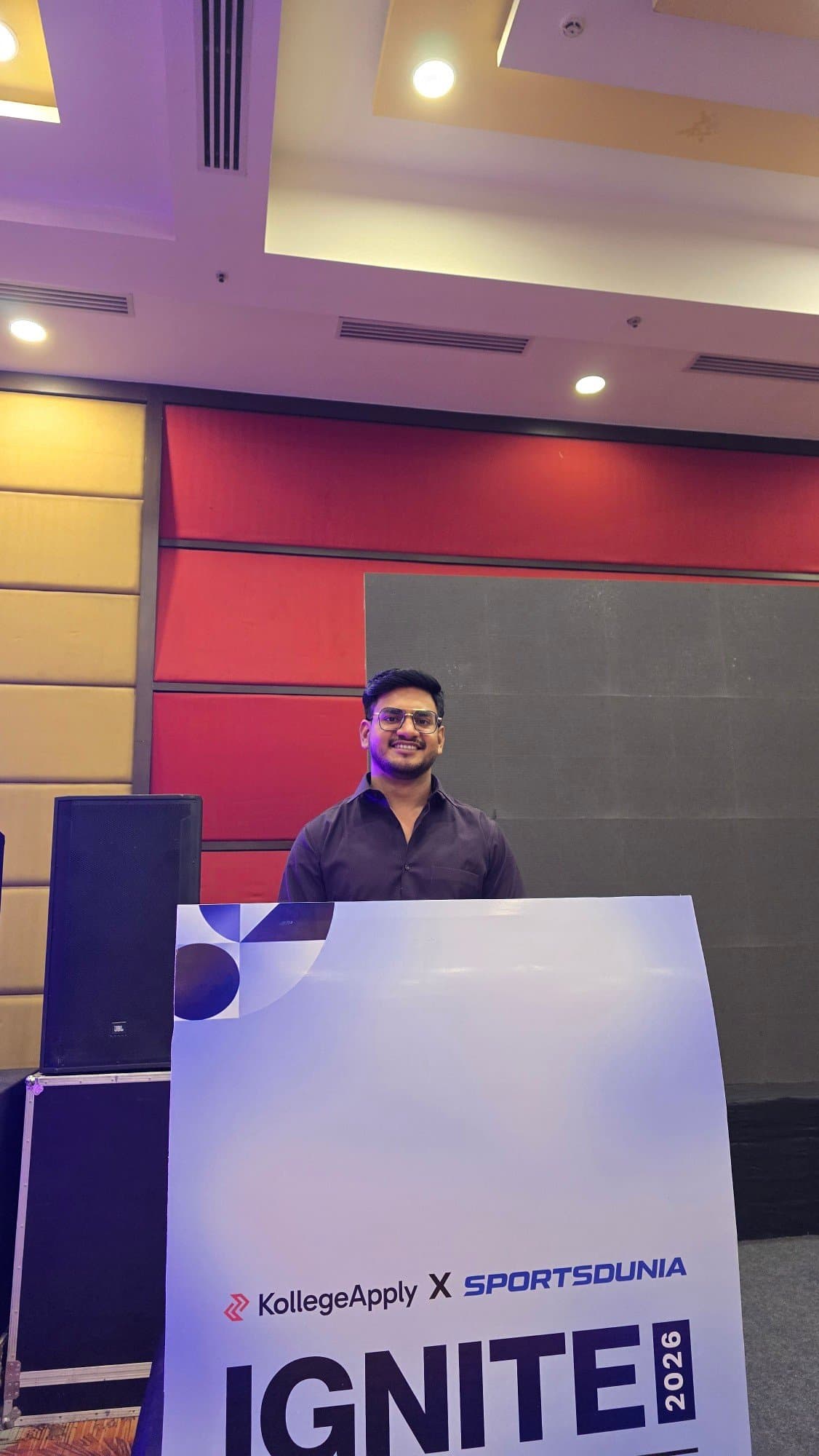 Harsh Lariya at IGNITE 2026, a KollegeApply and Sportsdunia event