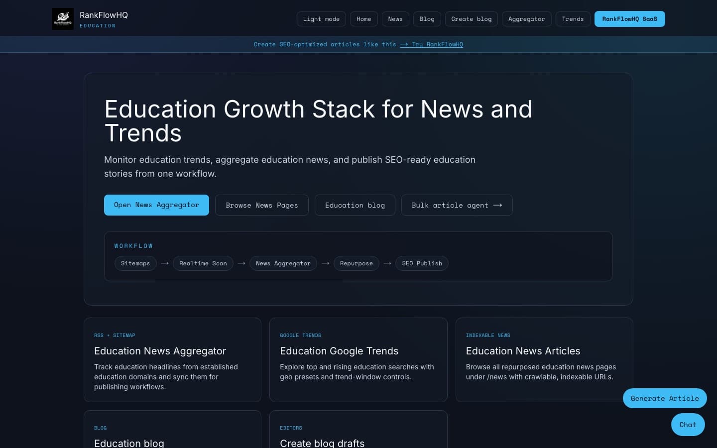RankFlowHQ Education Hub homepage