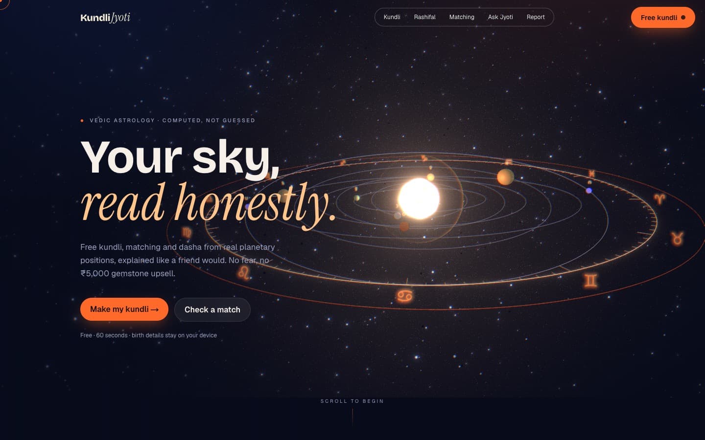 Kundli Jyoti: an astrology app that computes first and explains second